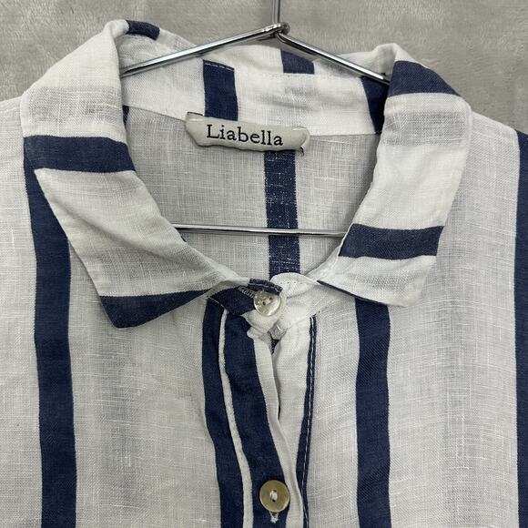 Liabella Italy Women's Oversized Lagenlook Top One Size White Blue Striped - Picture 4 of 14
